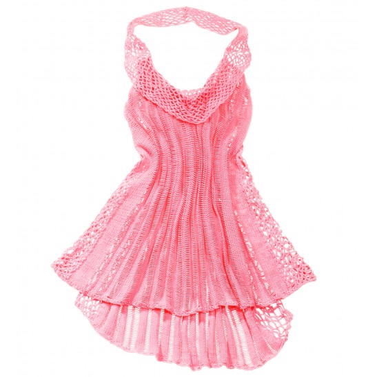 Pink Cotton collage Lace Dress with band around neck 